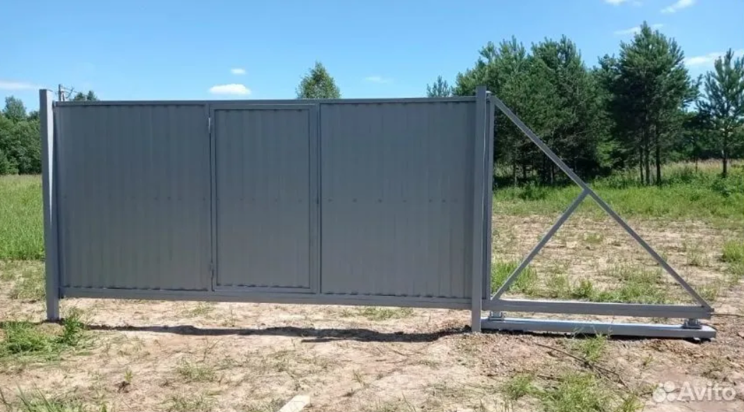 Механические откатные ворота с калиткой 4000х1850
